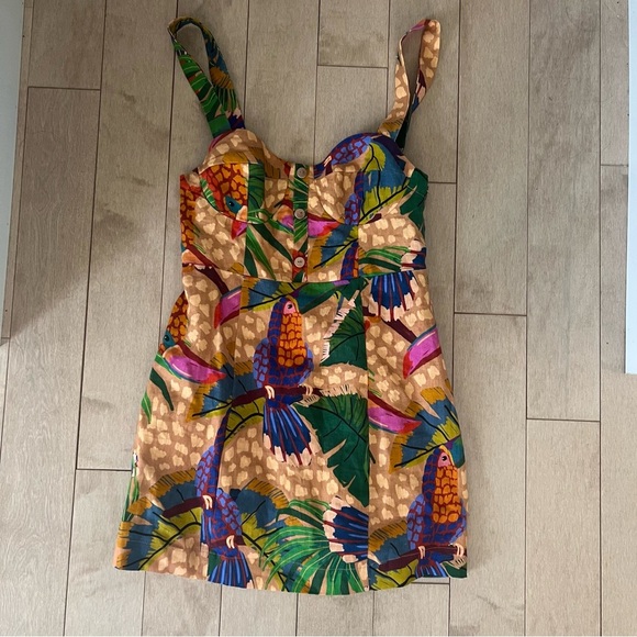 Farm Rio Sand Painted Toucans Linen Mini Dress - Picture 5 of 10